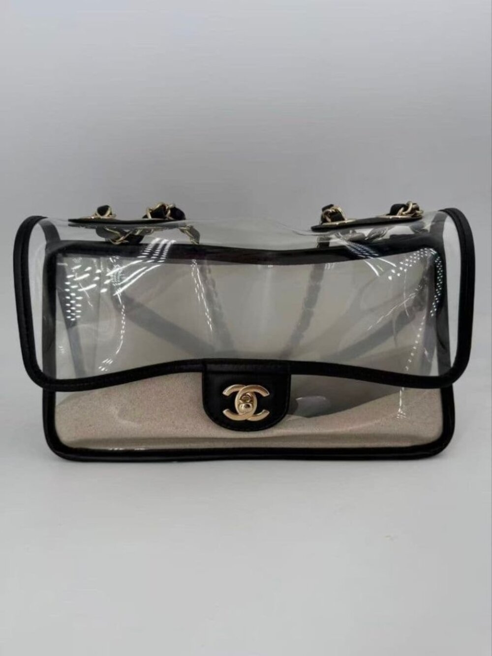 Chanel Clear Chain Beach Bag Black